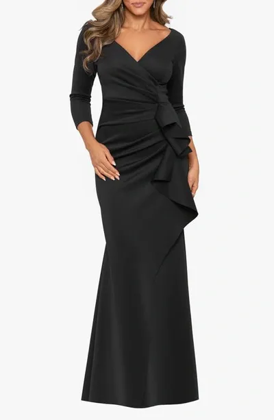 Xscape Ruffle Scuba Gown In Black