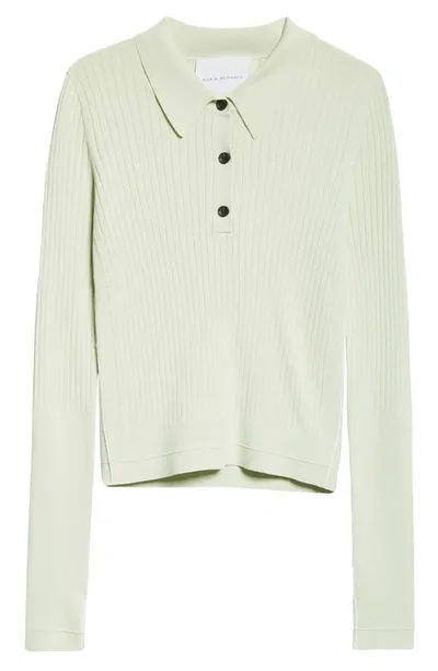 Maria Mcmanus Long Sleeve Rib Polo In Aegean Green