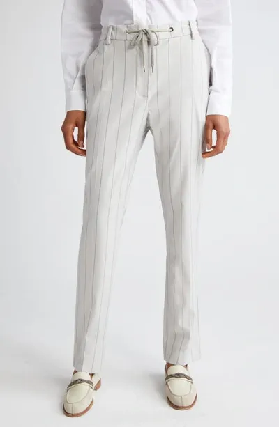 Eleventy Slim Fit Stripe Drawstring Waist Virgin Wool Blend Pants In Ivory