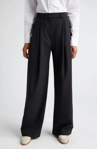 Eleventy Pleated Virgin Wool Blend Wide Leg Trousers In Black