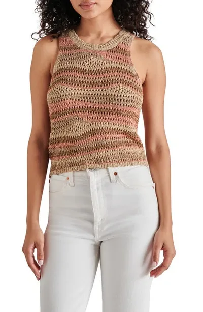 Steve Madden Hannah Striped Crochet Sleeveless Sweater In Mushroom