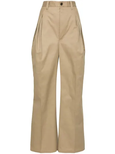 Maison Margiela Pleat-detailed Twill Trousers In Brown