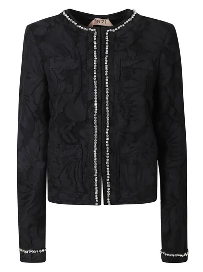 N°21 Gem-embellished Tweed Jacket In Black