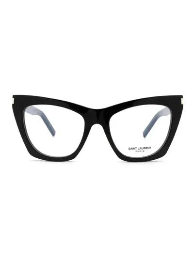 Saint Laurent Kate Cat-eye Glasses In 001 Black Black Transpare