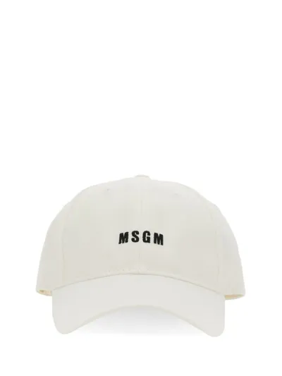 Msgm Logo Embroidered Baseball Cap In White