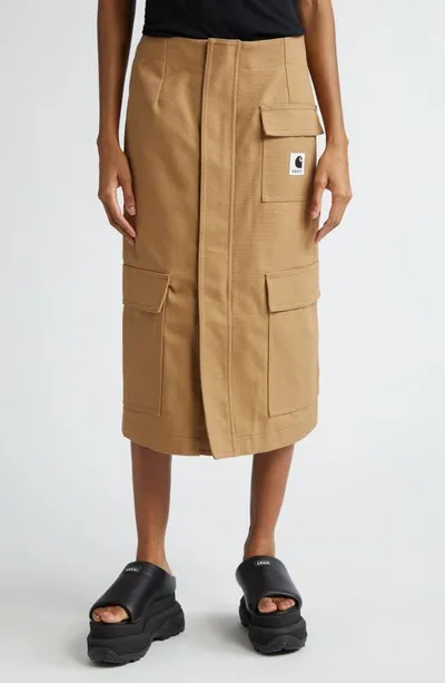 Sacai Beige Carhartt Wip Edition Midi Skirt In Brown