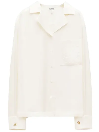 Loewe Anagram Logo-embroidered Silk Pyjama Top In White