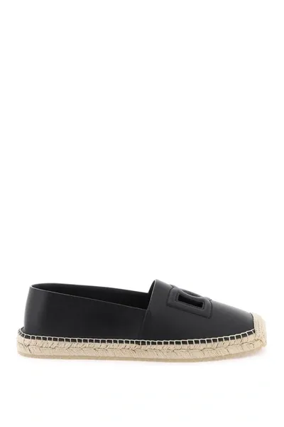 Dolce & Gabbana Espadrillas In Pelle Con Logo Dg Cut Out In Black