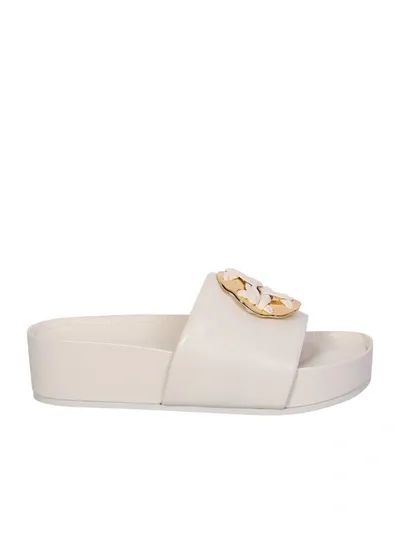 Tory Burch Platform White Leather Slides