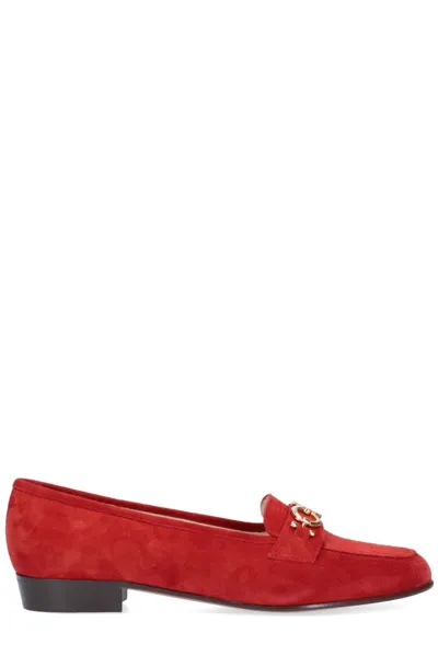 Ferragamo Gancini Loafers In Red