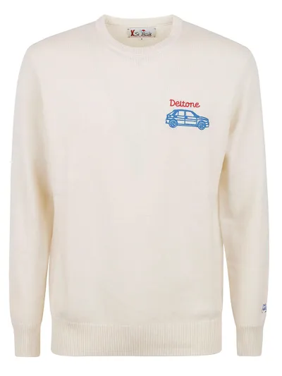 Mc2 Saint Barth Car-embroidered Fine-knit Jumper In Neutrals