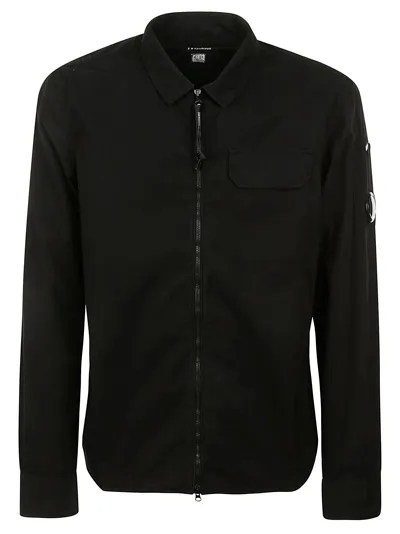 C.p. Company Gabardine Long-sleeved Shirt In Nero