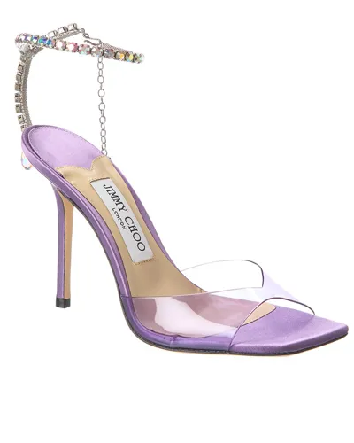 Jimmy Choo Saeda Crystal Ankle Strap Square Toe Sandal In Purple