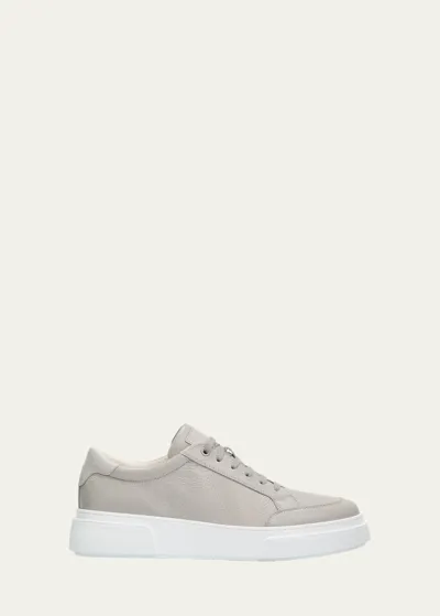 Giorgio Armani Men's Deerskin Leather Low-top Sneakers In Pearl Gray