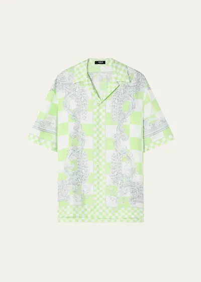 Versace Seidenhemd Mit Medusa-print In Green+print