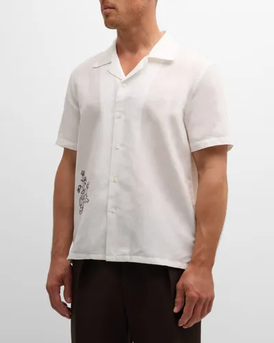 Marea Marea X Flottix Paris Men's Embroidered Camp Shirt In White