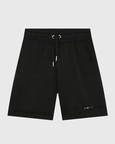 Givenchy Kids' Boy's Drawstring 4g Jacquard Shorts In Black