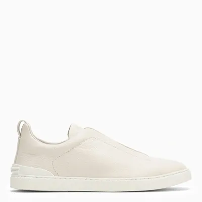 Zegna Beige Leather Triple Stitch Sneakers In Cream