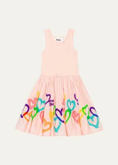 Molo Kids' Girl's More Love Cassandra Dress In Colourful Hearts