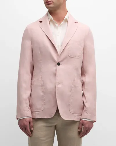 Canali Garment Dyed Linen Unstructured Sport Coat In Pink