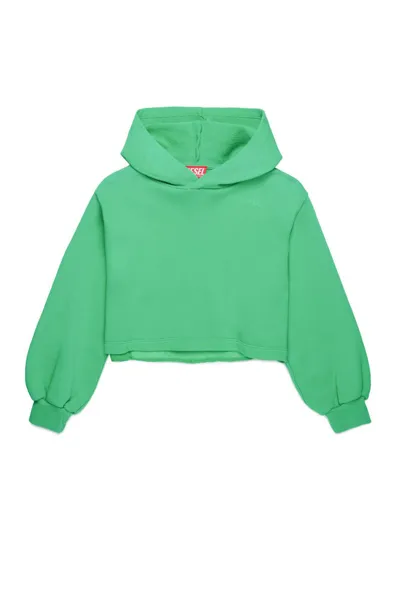 Diesel Kids' Logo-embroidered Panelled Hoodie In Green