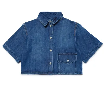 Diesel Kids' Logo-embroidered Denim Shirt In Blue