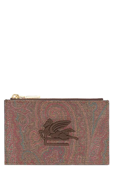 Etro Coated Canvas Card Holder In Burgundy