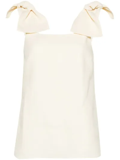 Chloé Sleeveless Linen Top With Shoulder Bow Accents In Beige