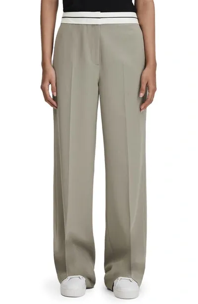 Reiss Green Contrast Waistband Wide Leg Suit Trousers