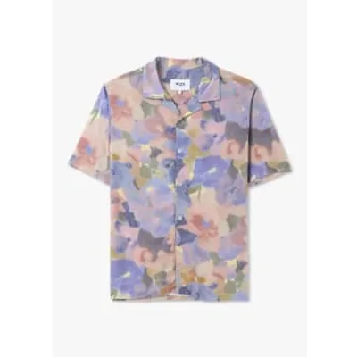 Wax London Mens Didcot Short Sleeve Shirt In Botanic In Blue Fabric