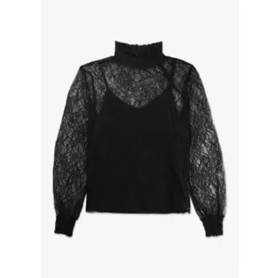 Levete Room Womens Eva Lace High Neck Top In Black In Black Fabric