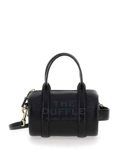 Marc Jacobs 'the Mini Duffle' Black Handbag With Engraved Logo In Hammered Leather Woman