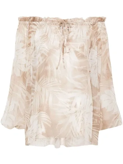 Ermanno Firenze Leaf-print Georgette Blouse In Neutrals