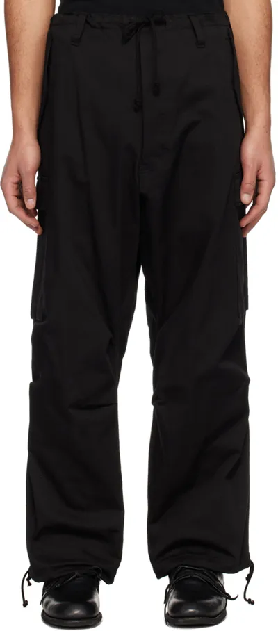 Ys For Men Black Drawstring Cargo Pants In 1 Black