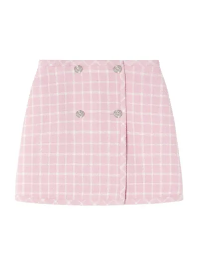 Versace Check-pattern Virgin Wool-blend Skirt In Pink White