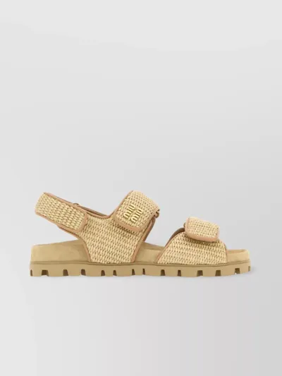 Miu Miu Textured Woven Sole Sandals In F0018 Neutral