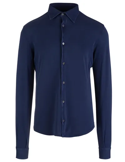 Fedeli Man Shirt In Royal Blue Cotton Pique