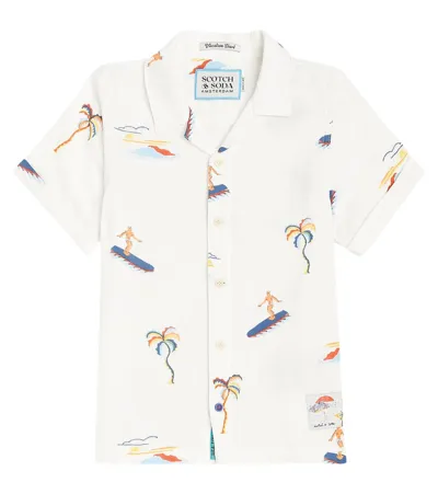 Scotch & Soda Kids' Printed Cotton Bowling Shirt In White