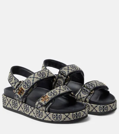 Tory Burch 35mm T Mono Kira Sport Jacquard Sandals In Navy