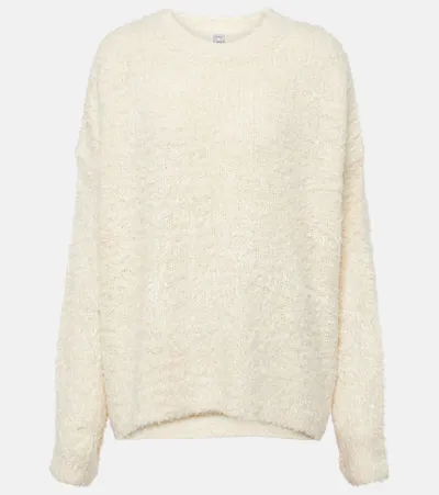 Totême Oversized Cotton-blend Chenille-knit Sweater In White