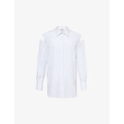 Alexander Mcqueen Womens Opticalwhite Cut-out Long-sleeve Cotton Shirt