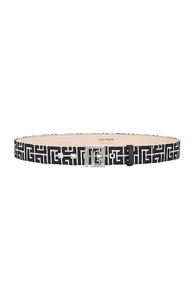 Balmain Pb Monogram Jacquard Belt In Black & White