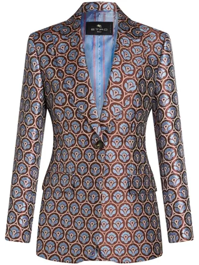 Etro Jacquard Single-breasted Blazer In Blue