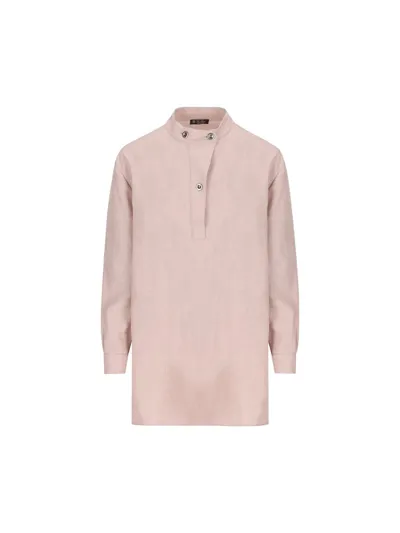 Loro Piana Collarless Sleeved Shirt In Pink