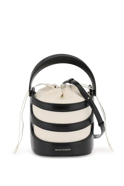 Alexander Mcqueen Logo Printed Drawstring Bucket Bag In Black