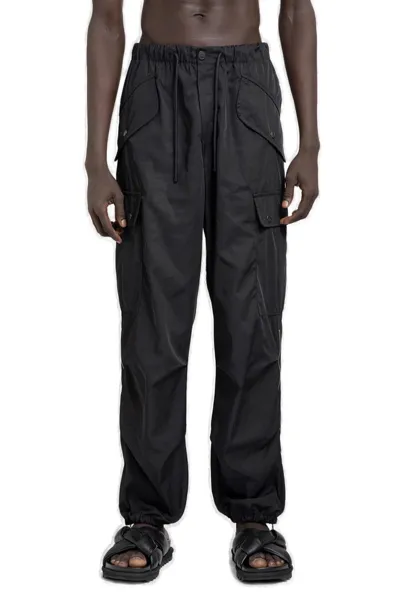 Dries Van Noten Water Repellent Drawstring Cargo Trousers In Black