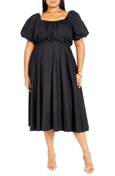 City Chic Rosabella Puff Sleeve Midi Dress In Black