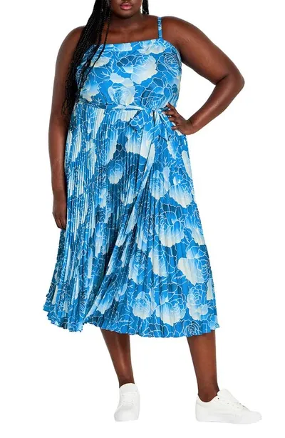 City Chic Jayda Print Pleated Sundress In Soft Beauty