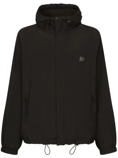 Dolce & Gabbana Drawstring Hooded Jacket In Black