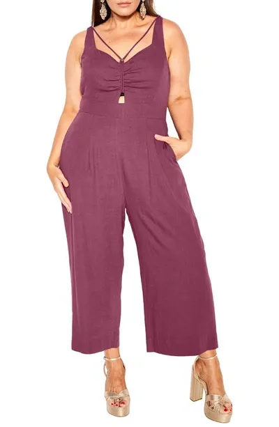 City Chic Paradise Cutout Cotton & Linen Jumpsuit In Roseberry